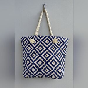 Summer Rose New Navy and Cream Geometric Tote Bag